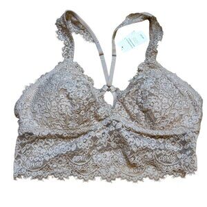 Aerie Lace Longline Bralette S Lightly‎ Lined Wireless Beige NWT